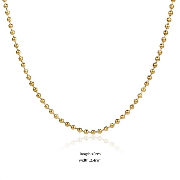 14K gold plated stainless steel steel ball beads chain necklace 16 inches - Picture 7 of 7